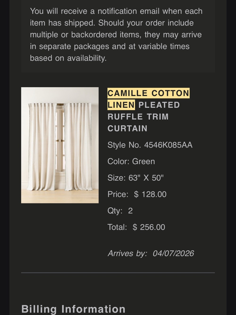 Pleated Ruffle Trim Curtain — Beige w green trim